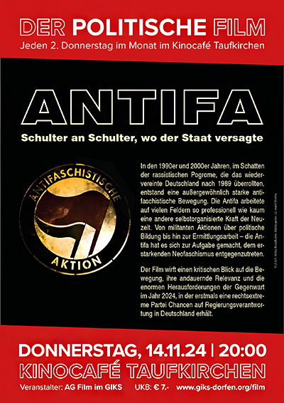 Filmplakat "Antifa 1" am 14.11.24 im Kinocafé Taufkirchen