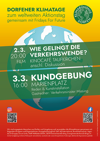 Plakat zu den Klimatagen in Dorfen am 2. und 3.3.23